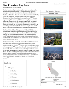 San Francisco Bay Area ­ Wikipedia, the Free Encyclopedia Coordinates: 37°45′N 122°17′W San Francisco Bay Area from Wikipedia, the Free Encyclopedia