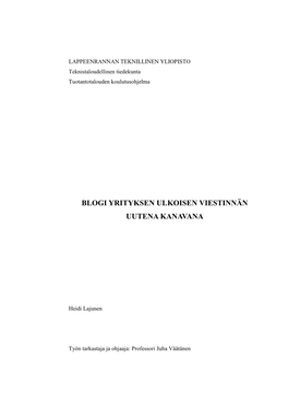 Blogi Yrityksen Ulkoisen Viestinnän Uutena Kanavana