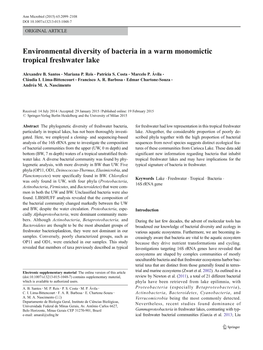 Environmental Diversity of Bacteria in a Warm Monomictic Tropical Freshwater Lake