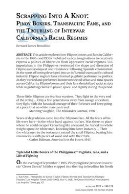 Scrapping Into a Knot: Pinoy Boxers, Transpacific Fans, and the Troubling of Interwar California’S Racial Regimes