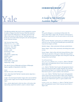 Commencement a Guide to Yale University Academic Regalia