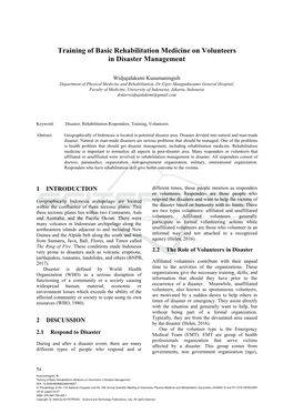 Training of Basic Rehabilitation Medicine on Volunteers in Disaster Management