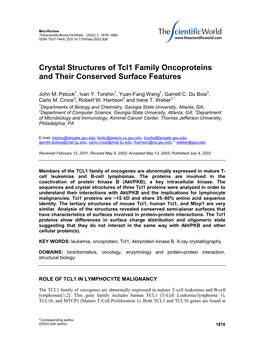 Crystal Structures of Tcl1 Family Oncoproteins and Their Conserved Surface Features