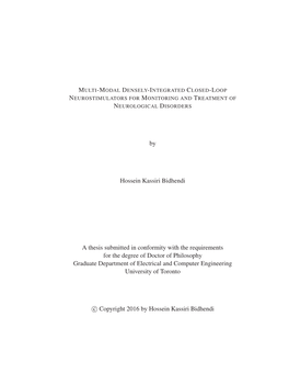 By Hossein Kassiri Bidhendi a Thesis Submitted in Conformity