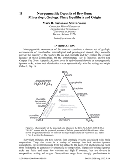 14 Non-Pegmatitic Deposits of Beryllium: Mineralogy, Geology, Phase Equilibria and Origin Mark D