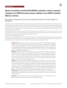 Spred-3 Mutation and Ras/Raf/MAPK Activation Confer Acquired Resistance to EGFR Tyrosine Kinase Inhibitor in an EGFR Mutated NSCLC Cell Line