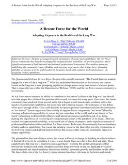 A Rescue Force for the World: Adapting Airpower to the Realities of the Long War Page 1 of 13