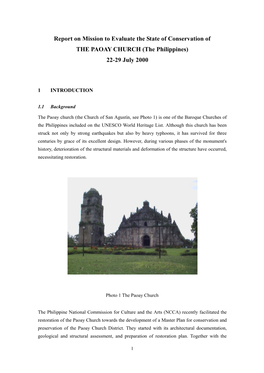 Report on Mission to Evaluate the State of Conservation of the PAOAY CHURCH (The Philippines) 22-29 July 2000
