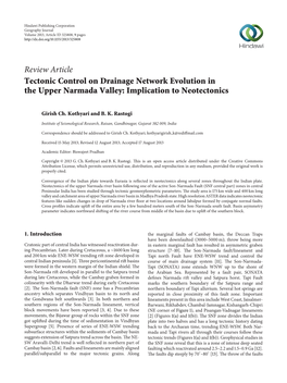 Review Article Tectonic Control on Drainage Network Evolution in the Upper Narmada Valley: Implication to Neotectonics