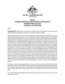 The Hon. Scott Morrison MP SPEECH a MODERN MANUFACTURING