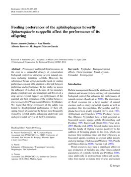 Feeding Preferences of the Aphidophagous Hoverfly