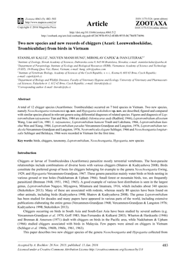 Two New Species and New Records of Chiggers (Acari: Leeuwenhoekiidae, Trombiculidae) from Birds in Vietnam