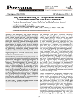Primer Registro Depredación Cangrejo Dulceacuícola Endémico Cuba