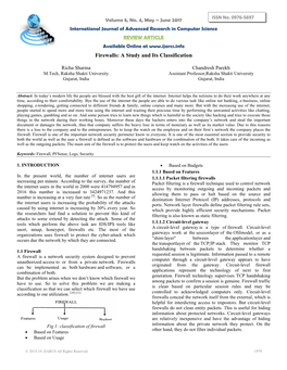 Firewalls: a Study and Its Classification