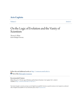 On the Logic of Evolution and the Vanity of Scientism Thomas E