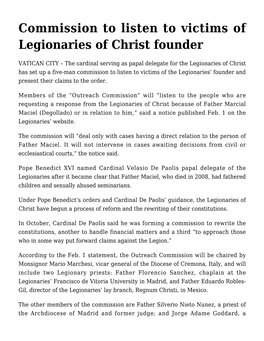 Commission to Listen to Victims of Legionaries of Christ Founder