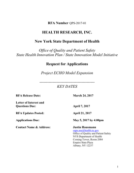 HEALTH RESEARCH, INC. New York State Department of Health Office Of