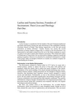 Laelius and Faustus Socinus, Founders of Socinianism: Their Lives and Theology Part One