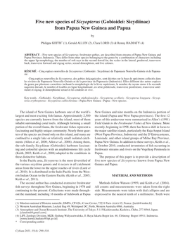 Five New Species of Sicyopterus (Gobioidei: Sicydiinae) from Papua New Guinea and Papua