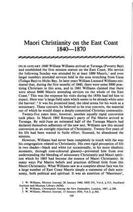 Maori Christianity on the East Coast 1840—1870