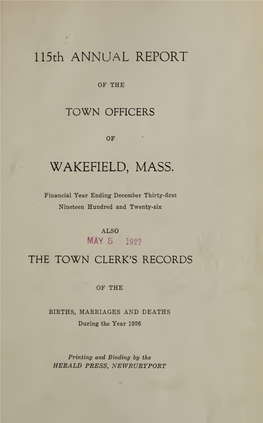 Annual Report of the Town Officers of Wakefield Massachusetts