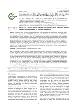 Some Minerals and Fatty Acid Compositions of Five Different Wild Edible Mushrooms Species Collected in Tokat and Yozgat Provinces in Turkey