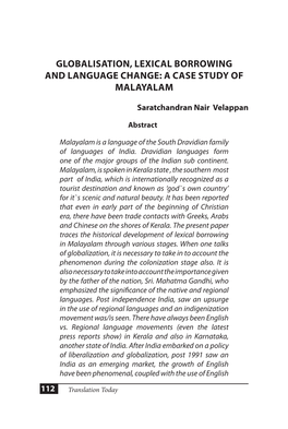 Globalisation, Lexical Borrowing and Language Change: a Case Study of Malayalam