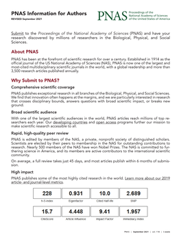 PNAS Information for Authors National Academy of Sciences REVISED September 2021 of the United States of America