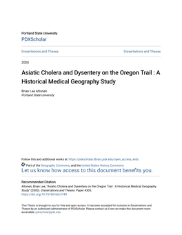 Asiatic Cholera and Dysentery on the Oregon Trail : a Historical Medical Geography Study