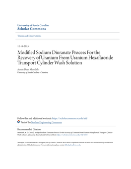 Modified Sodium Diuranate Process for the Recovery of Uranium from Uranium Hexafluoride Transport Cylinder Wash Solution