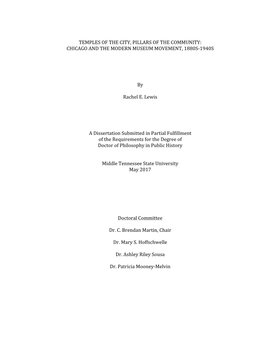 Temples of the City, Pillars of the Community: Chicago and the Modern Museum Movement, 1880S-1940S