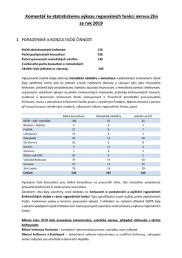 Komentář Ke Statistickému Výkazu Regionálních Funkcí Okresu Zlín Za Rok 2019