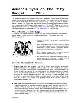 Women's Eyes on the City Budget 2007