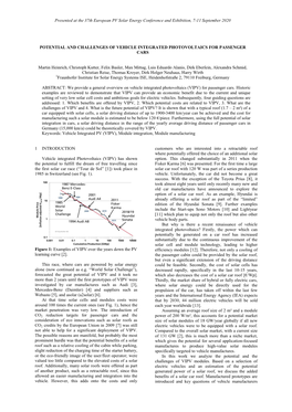 Potential and Challenges of Vehicle Integrated Photovoltaics for Passenger Cars