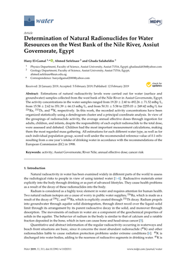 Determination of Natural Radionuclides for Water Resources on the West Bank of the Nile River, Assiut Governorate, Egypt