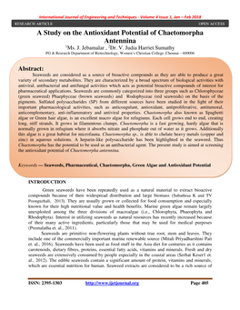 A Study on the Antioxidant Potential of Chaetomorpha Antennina 1Ms