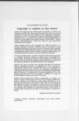Copyright in Relation to This Thesis*