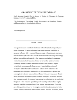 Influences of Thermal and Trophic Heterogeneity on Phenology, Growth and Resource Use by Juvenile Coho Salmon