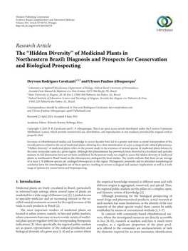 Of Medicinal Plants in Northeastern Brazil: Diagnosis and Prospects for Conservation and Biological Prospecting