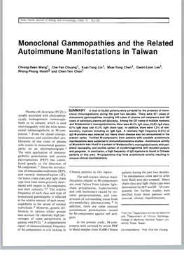 Monoclonal Gammopathies and the Related Autoimmune Manifestations in Taiwan