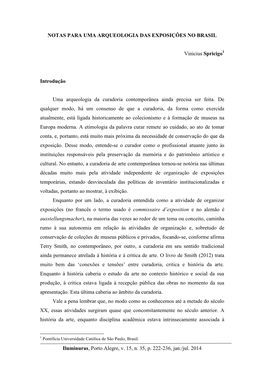 Iluminuras, Porto Alegre, V. 15, N. 35, P. 222-236, Jan./Jul. 2014 NOTAS PARA UMA ARQUEOLOGIA DAS EXPOSIÇÕES NO BRASIL Viniciu