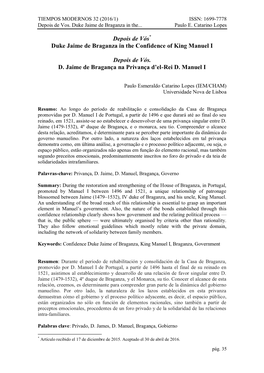 Depois De Vós. Duke Jaime De Braganza in the Confidence of King Manuel I.Pdf