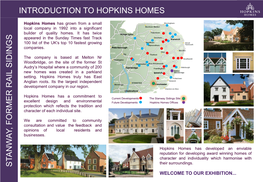 Introduction to Hopkins Homes Stan W a Y, Former