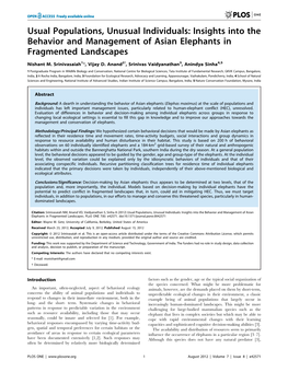 Insights Into the Behavior and Management of Asian Elephants in Fragmented Landscapes