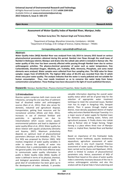 Assessment of Water Quality Index of Nambol River, Manipur, India