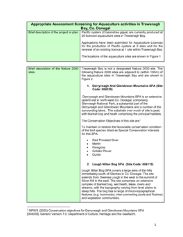 Brief Description of the Project Or Plan Pacific Oysters (Crassostrea Gigas) Are Currently Produced at 26 Licenced Aquaculture Sites in Trawenagh Bay