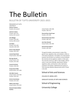 The Bulletin BULLETIN of TUFTS UNIVERSITY 2021-2021