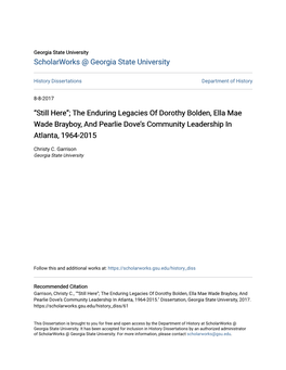 The Enduring Legacies of Dorothy Bolden, Ella Mae Wade Brayboy, and Pearlie Dove’S Community Leadership in Atlanta, 1964-2015