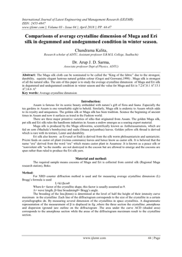 Comparisons of Average Crystalline Dimension of Muga and Eri Silk in Degummed and Undegummed Condition in Winter Season