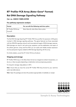 RT² Profiler PCR Array (Rotor-Gene® Format) Rat DNA Damage Signaling Pathway